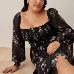 Reformation Mica Floral Black Dress